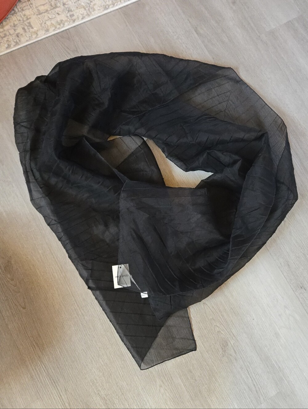 NWT Erica Ando Black Sheer Silk Scarf